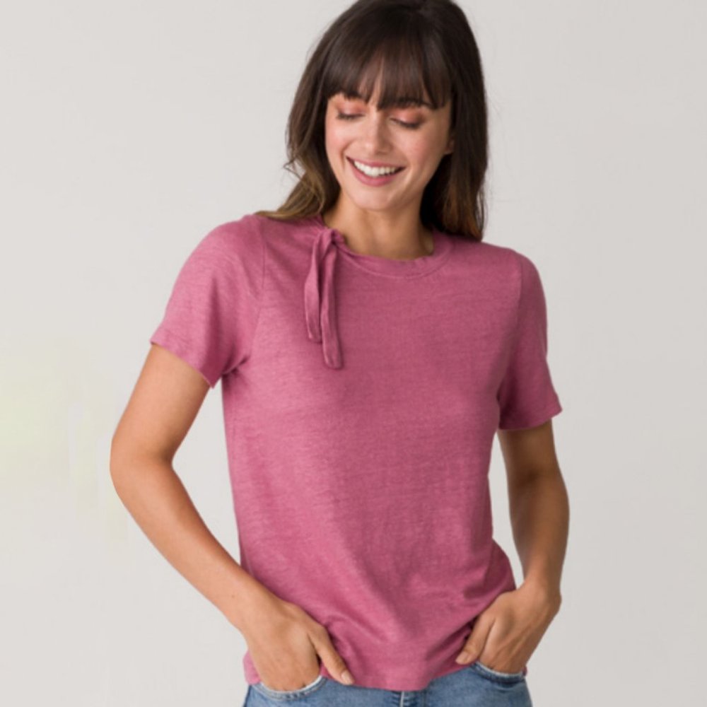 Margaret O'Leary 100% Linen Tie Neck Tee